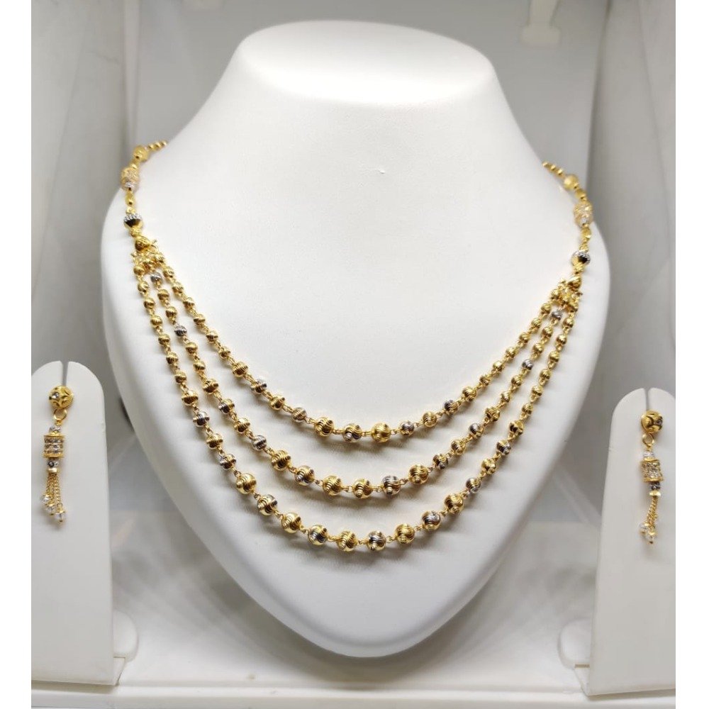 22KT Gold Designer Beads Mala With Earrings JJ-M02