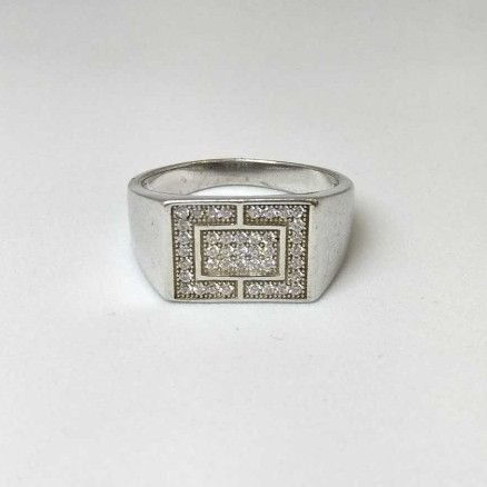 925 Sterling Silver AD Diamond Gents Ring