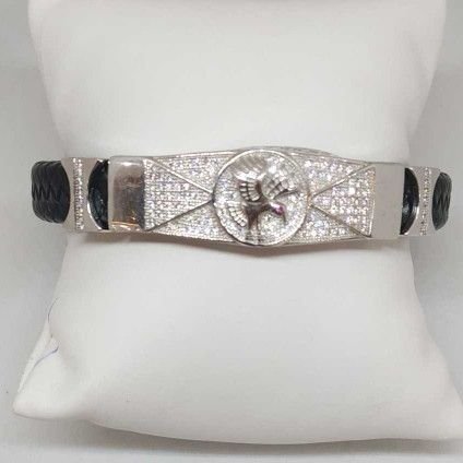 92.5 STERLING SILVER LEATHER GENTS BRACELET
