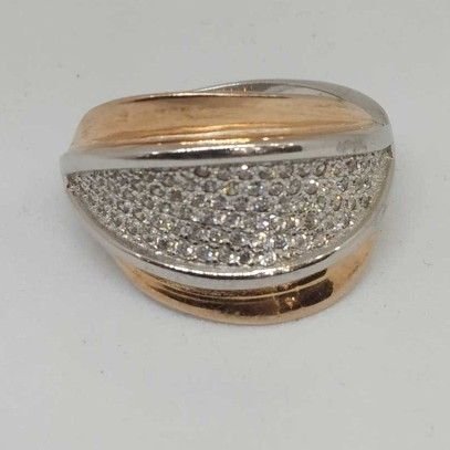 925 Sterling Silver  Rose Polish Diamond Ladies Ring