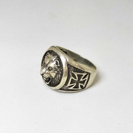925 Sterling Silver Oxides Lion Gents Ring