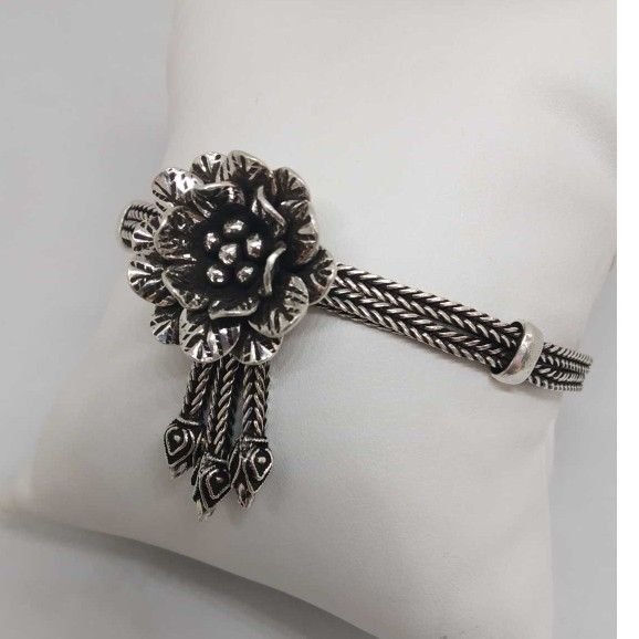 925 Sterling Silver Oxides Flower Ladies Bracelet