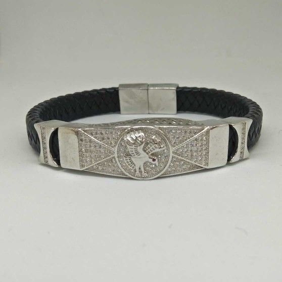 925 Sterling Silver EAGLE FACED LATHER BRACELET