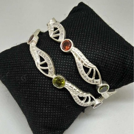 925 Sterling Silver Colour Stone  Designed Bangl