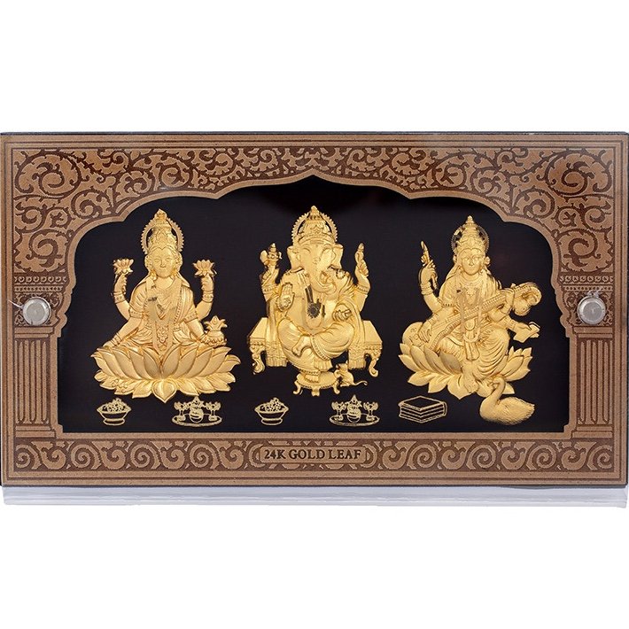 GANESHJI,LAKSHMIJI AND SARSHWATIJI 999 GOLD FRAME