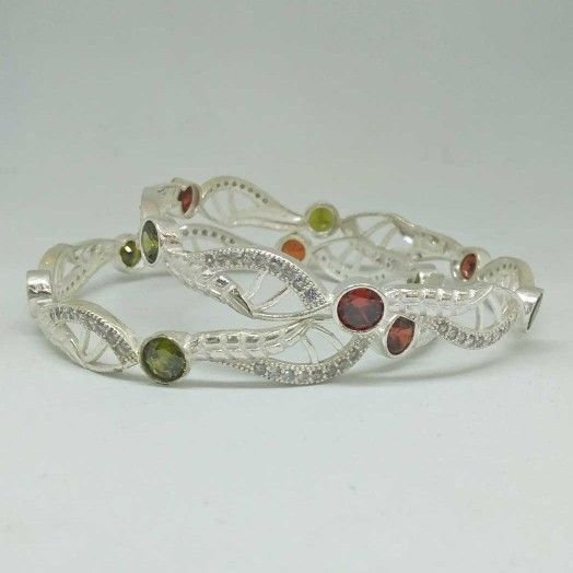 925 Sterling Silver Colour Stone  Designed Bangl