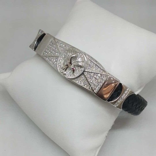 92.5 STERLING SILVER LEATHER GENTS BRACELET