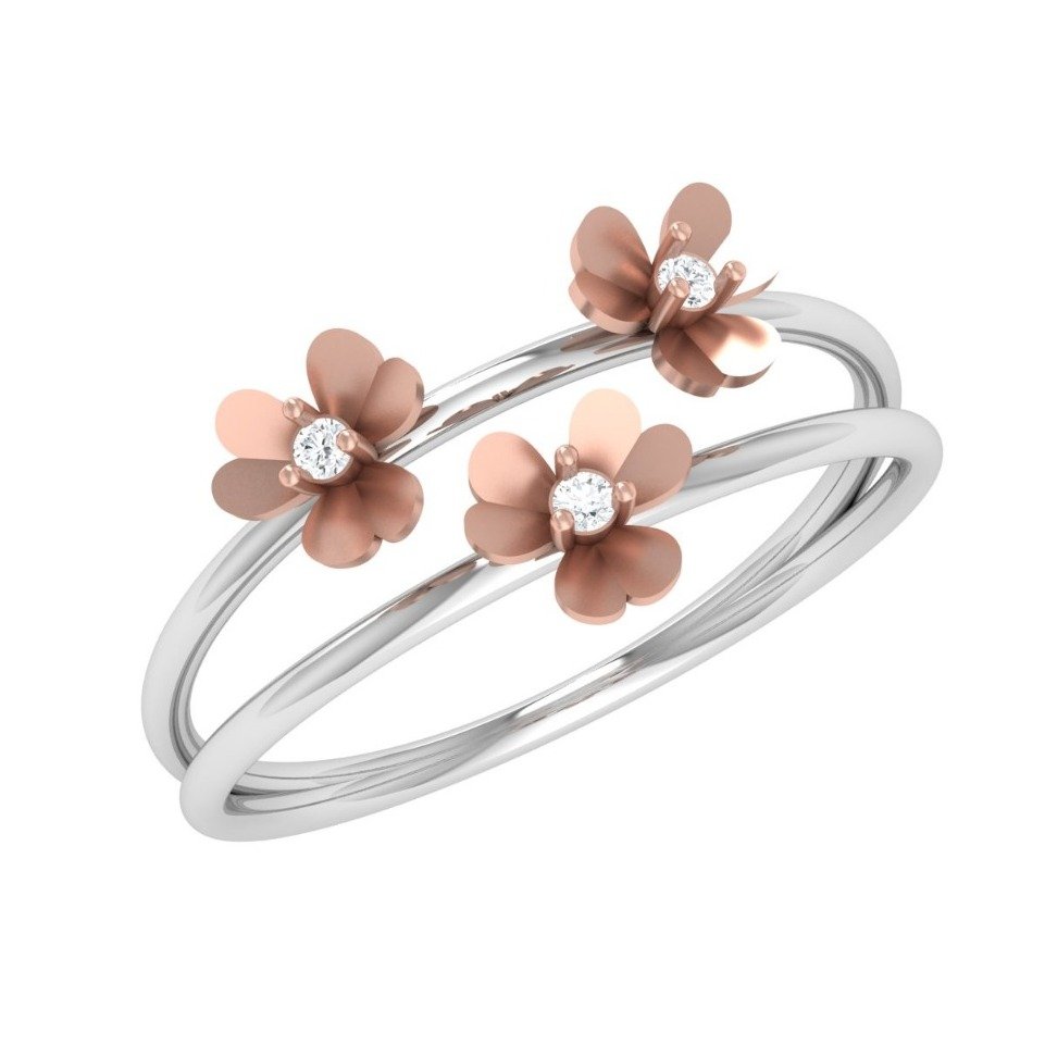 18K Rose Gold Floral Design Diamond Ring JJ-R07